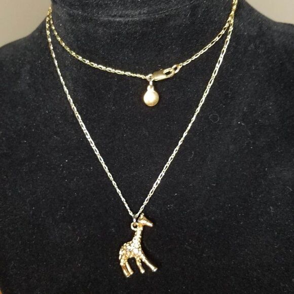J Crew Gold Tone Giraffe Pendant Necklace - Picture 1 of 11